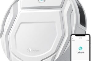 LEFANT Aspirador Robot 2000Pa, Mini Aspirador Robot 120 Min Autocargable, Limpieza Zig-Zag, Silencioso, Sensor de Anticolisión 6D, App/Alexa/Bluetooth, para Pelo de Mascotas y Suelos Duros, M210